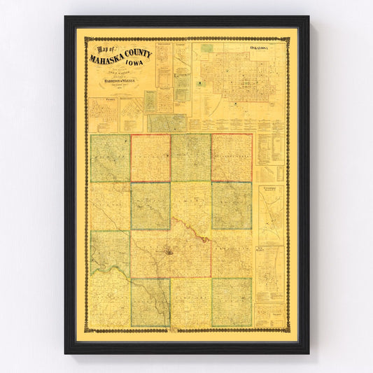 Vintage Map of Mahaska County, Iowa 1871