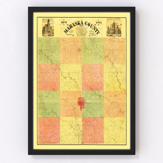 Vintage Map of Mahaska County, Iowa 1884