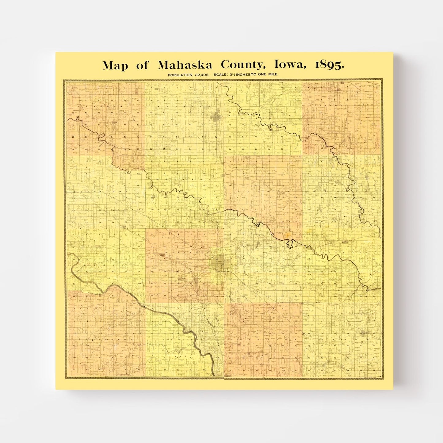 Vintage Map of Mahaska County, Iowa 1895