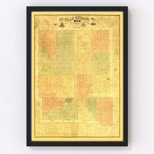 Vintage Map of Polk County, Iowa 1872