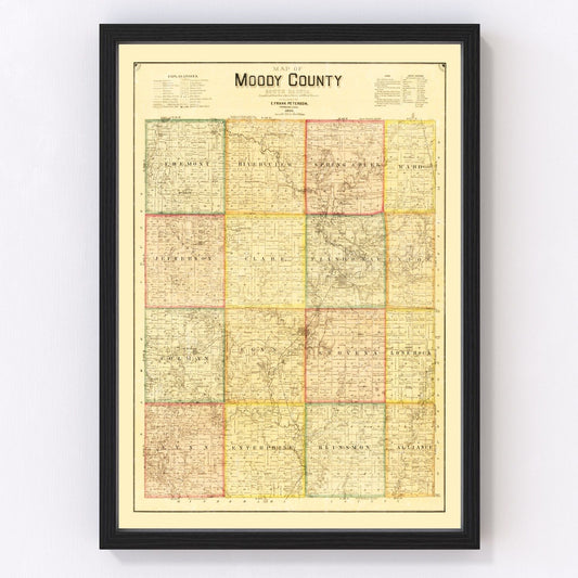 Vintage Map of Moody County, South Dakota 1896