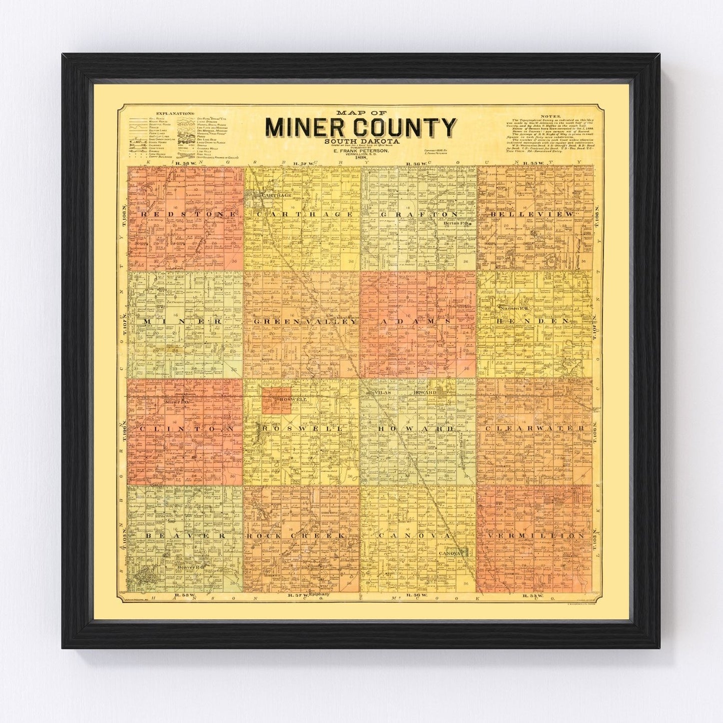 Vintage Map of Miner County, South Dakota 1898