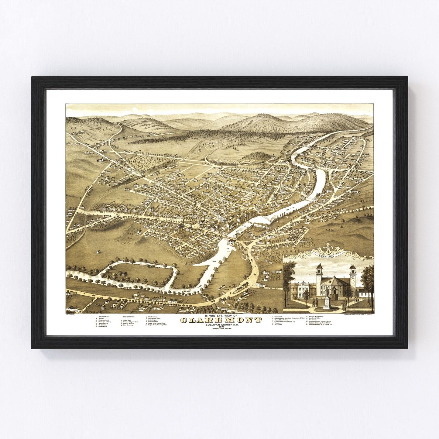Vintage Map of Claremont, New Hampshire 1877