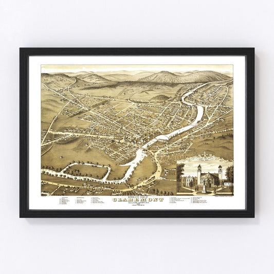 Vintage Map of Claremont, New Hampshire 1877
