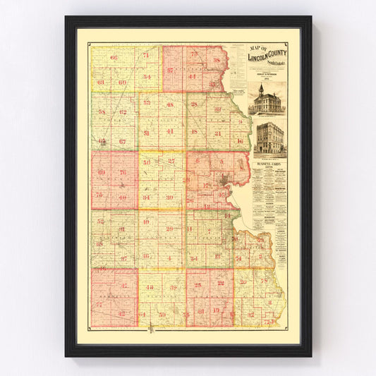 Vintage Map of Lincoln County, South Dakota 1892