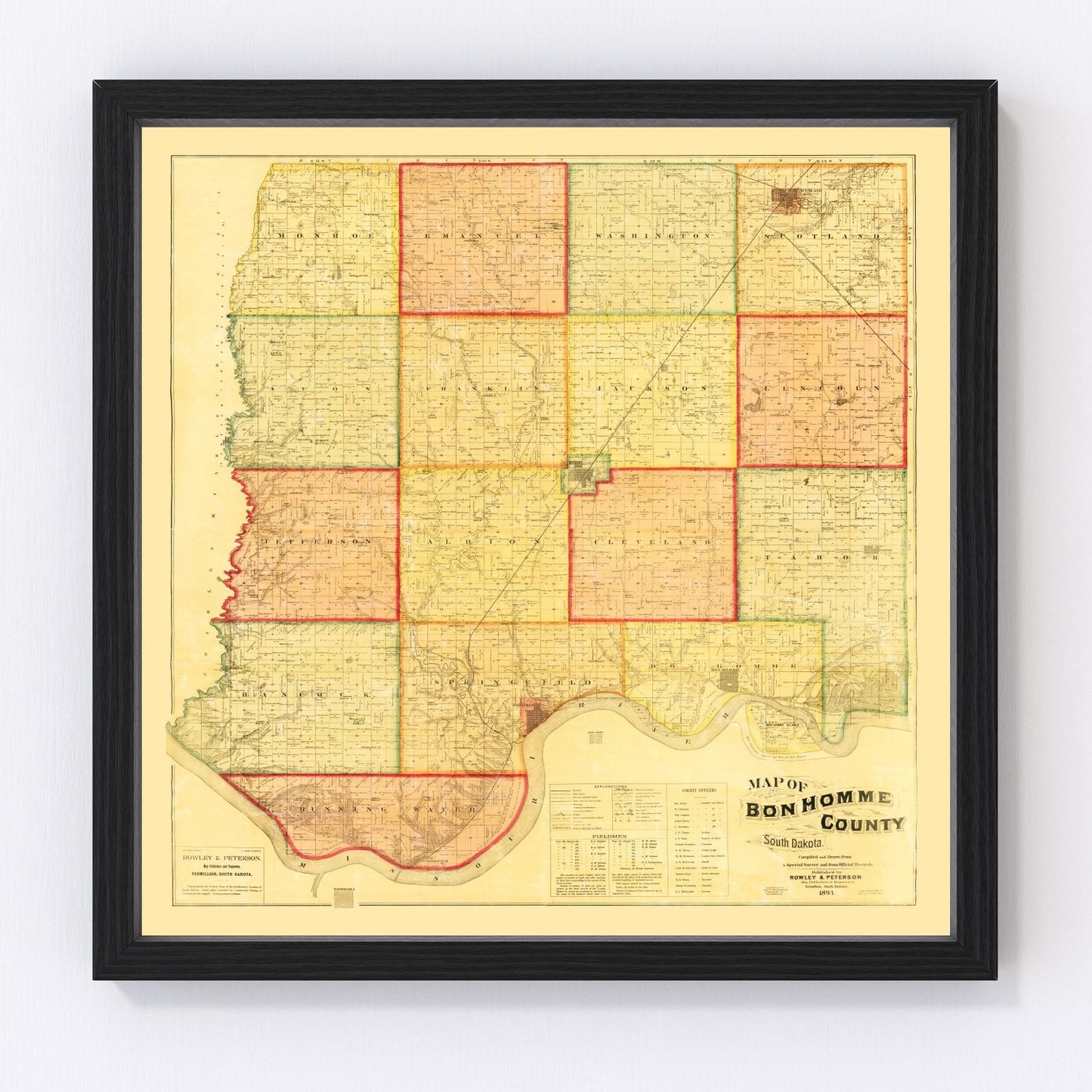 Vintage Map of Bon Homme County, South Dakota 1893