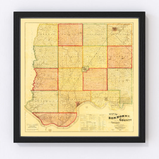 Vintage Map of Bon Homme County, South Dakota 1893