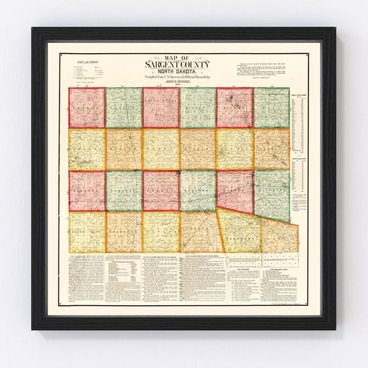 Vintage Map of Sargent County, North Dakota 1899