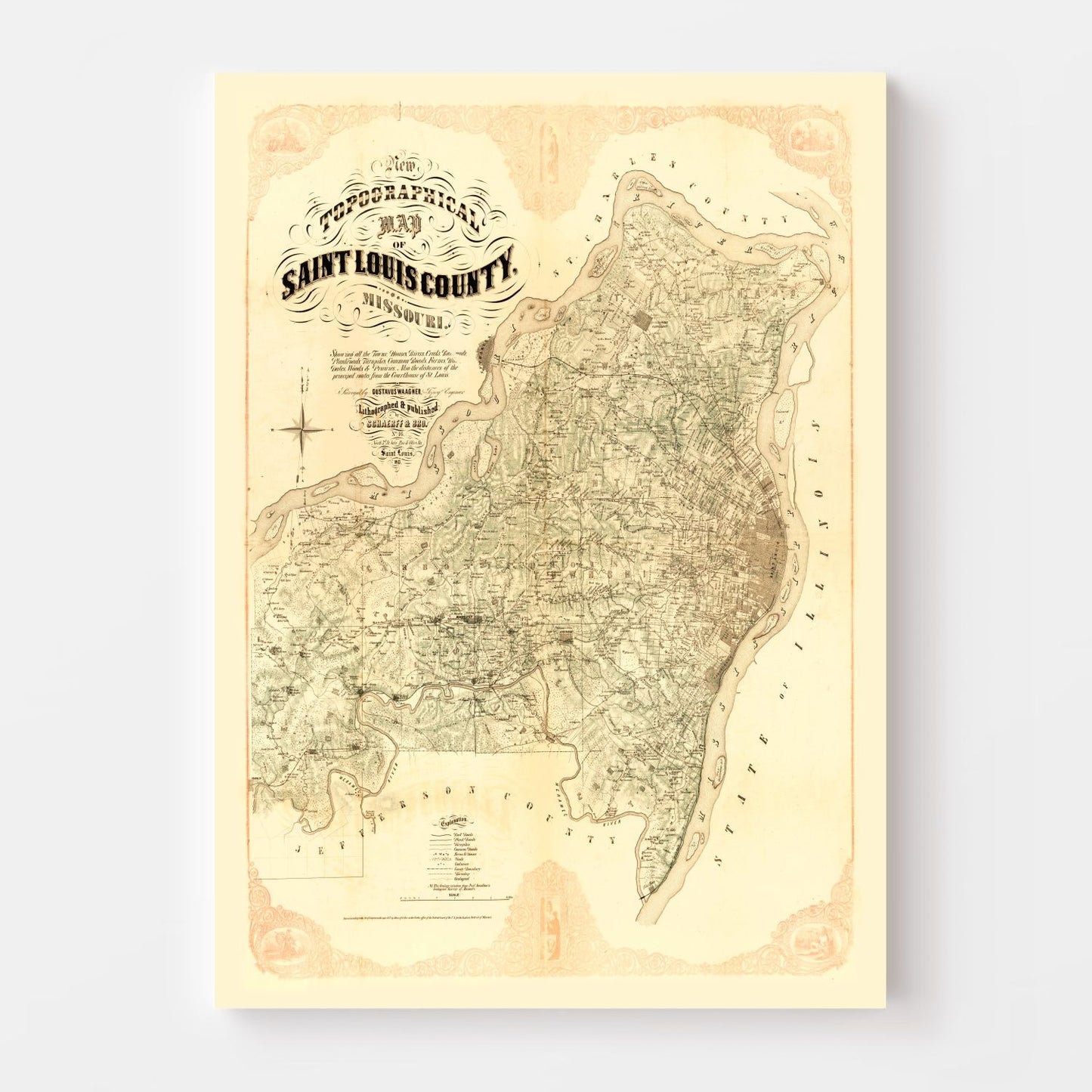 Vintage Map of Saint Louis County, Missouri 1857