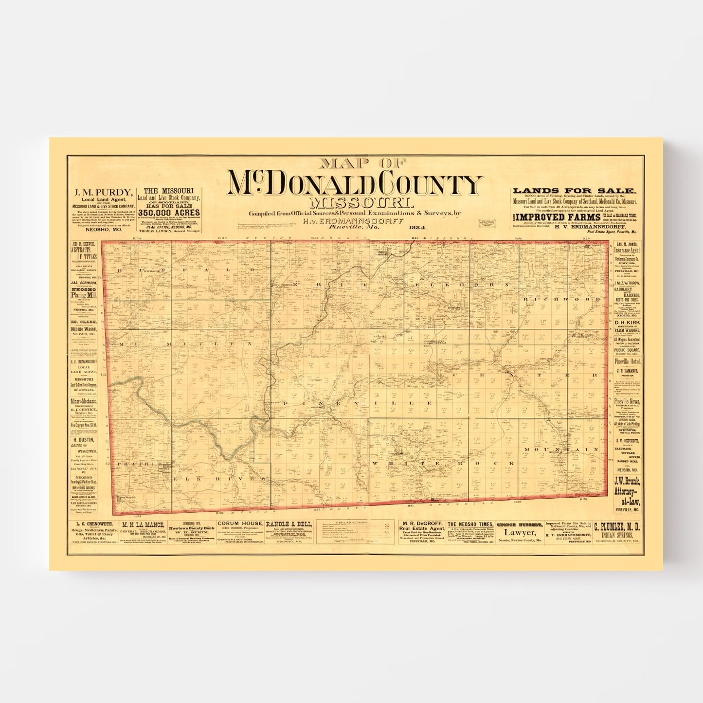 Vintage Map of McDonald County, Missouri 1884