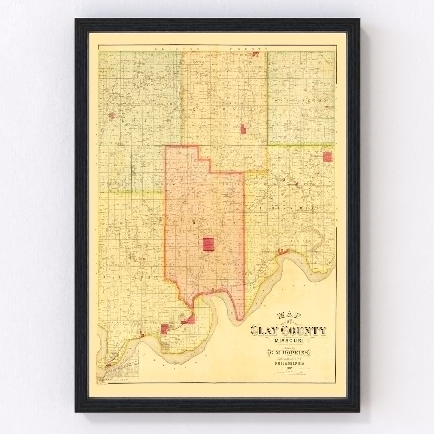 Vintage Map of Clay County, Missouri 1887