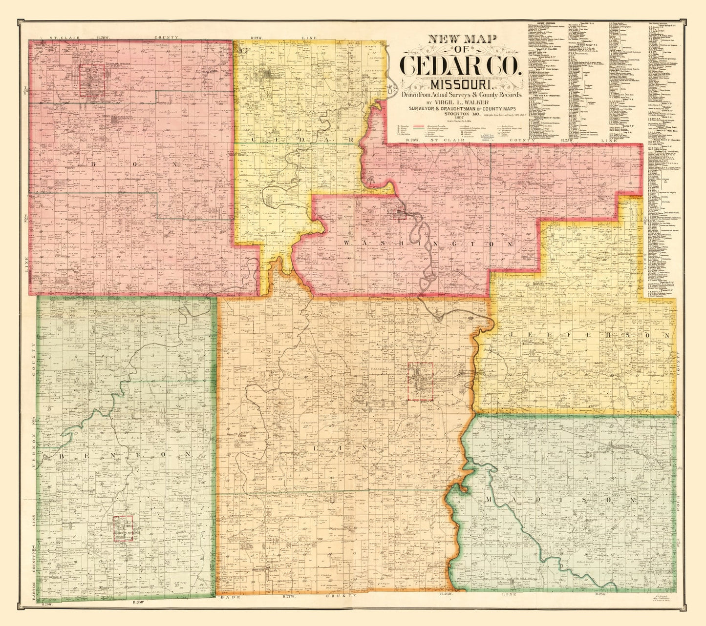 Vintage Map of Cedar County, Missouri 1897