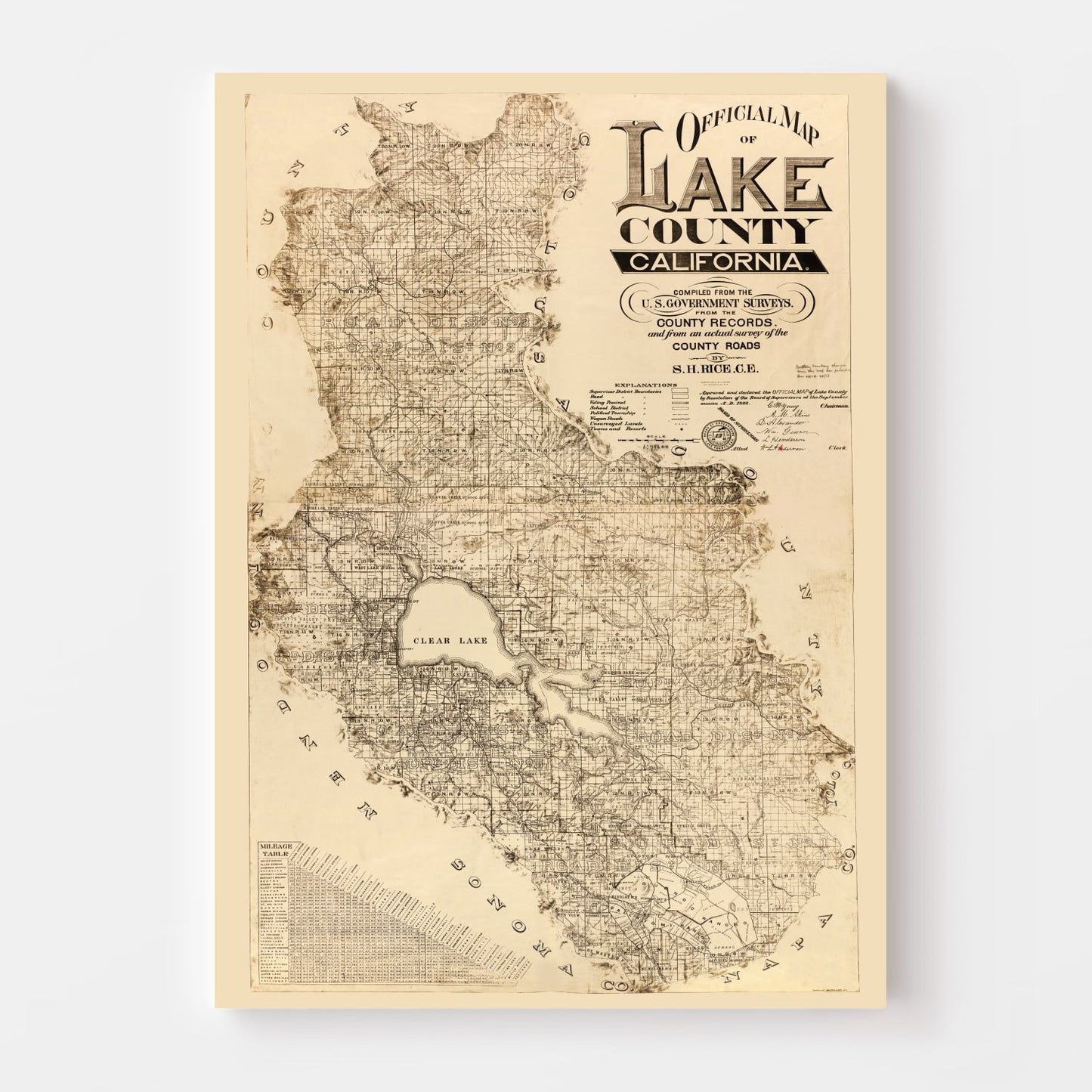 Vintage Map of Lake County, California 1892