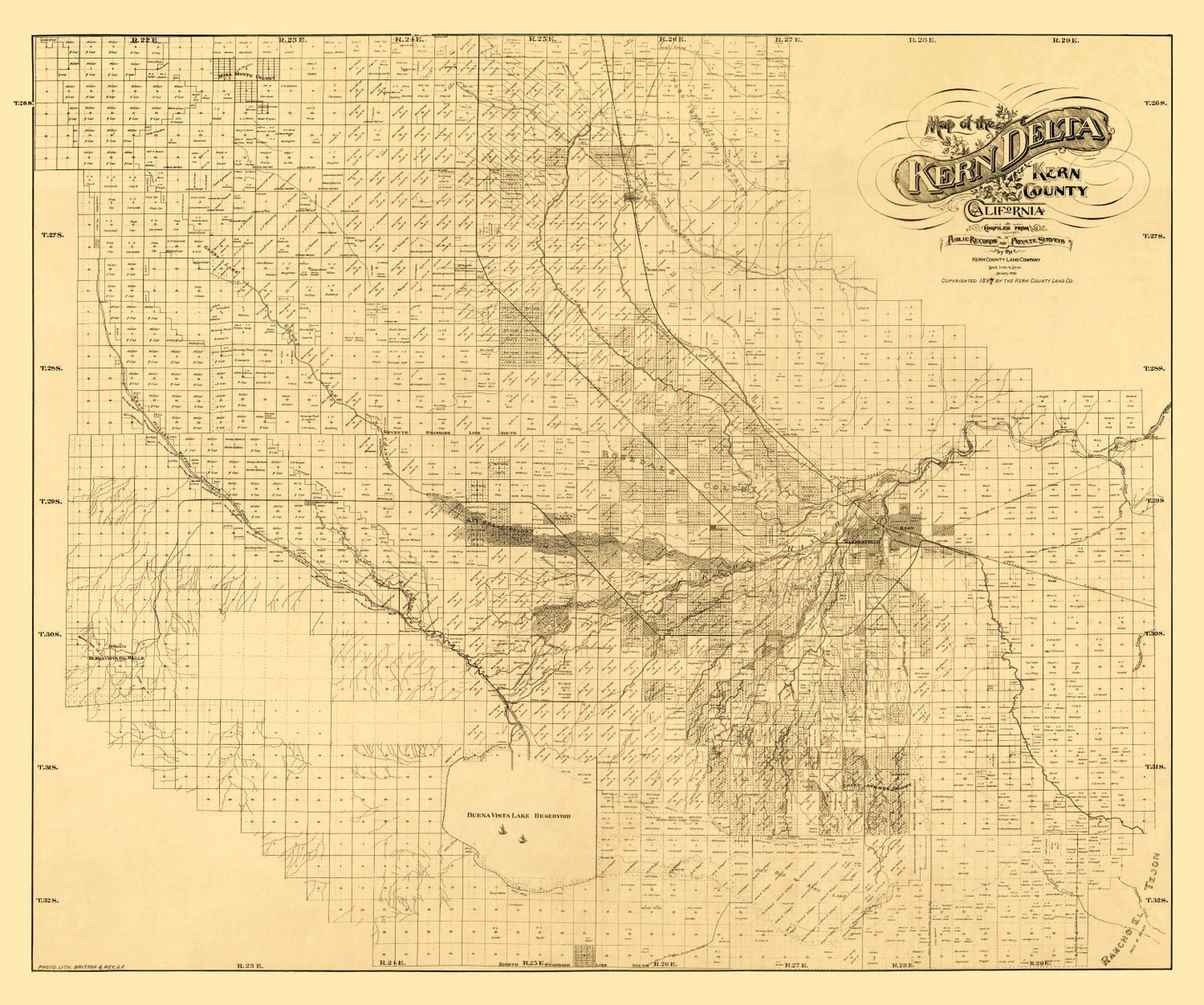 Vintage Map of Kern County, California 1897