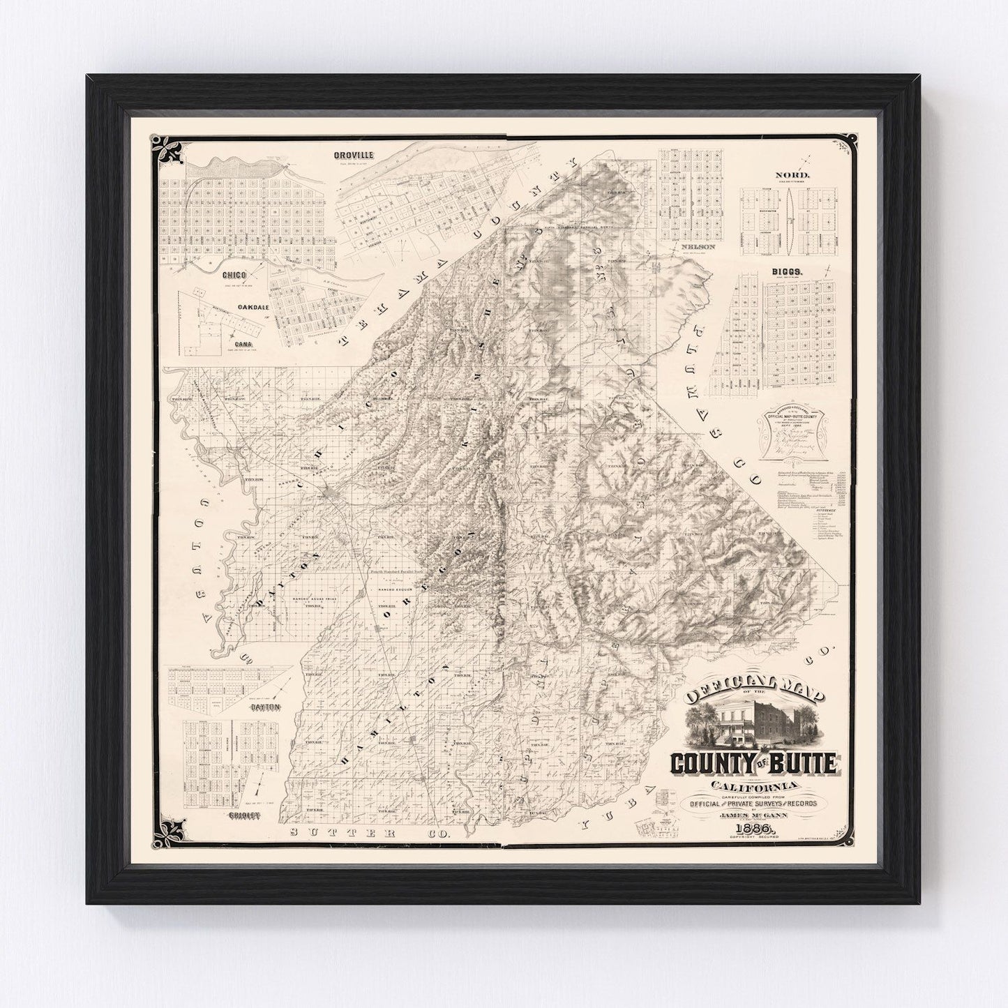 Vintage Map of Butte County, California 1886