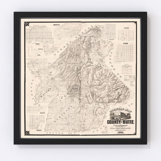 Vintage Map of Butte County, California 1886