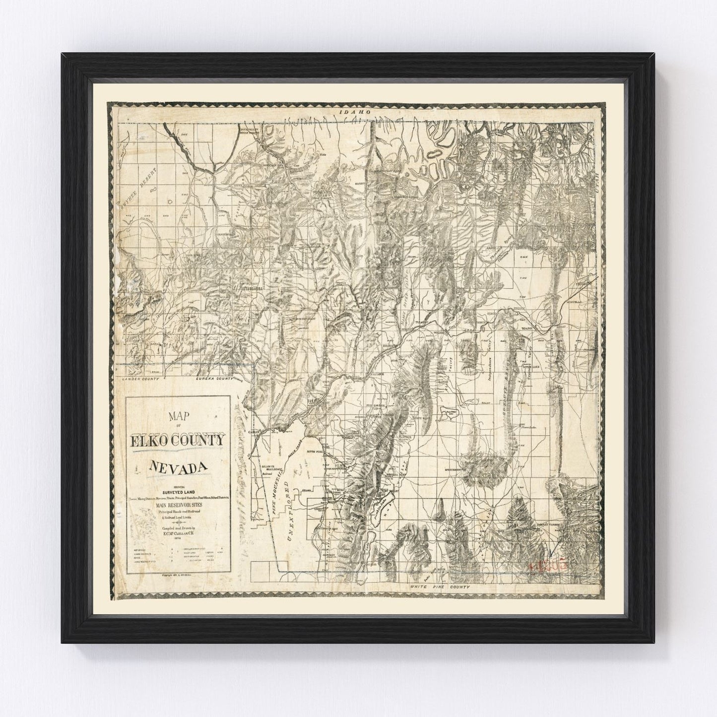 Vintage Map of Elko County, Nevada 1894