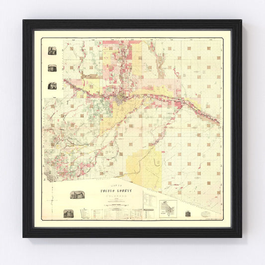 Vintage Map of Pueblo County, Colorado 1888