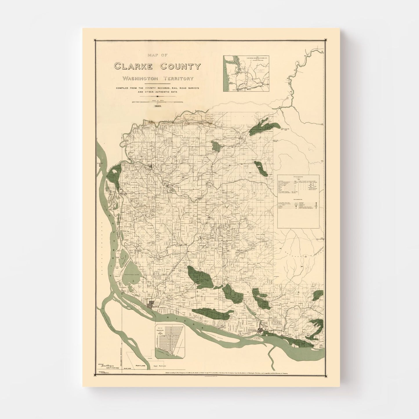 Vintage Map of Clark County, Washington 1888