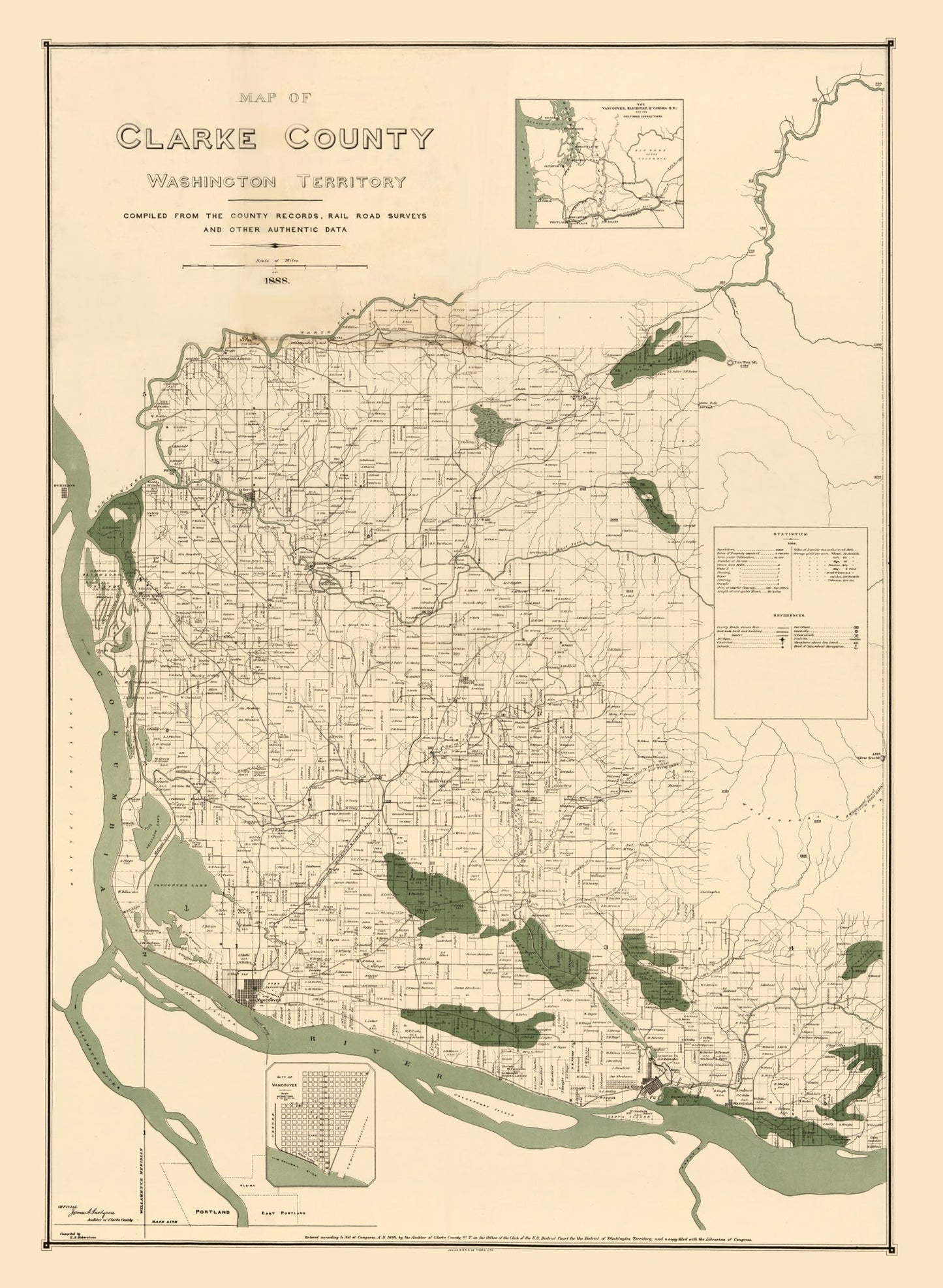 Vintage Map of Clark County, Washington 1888