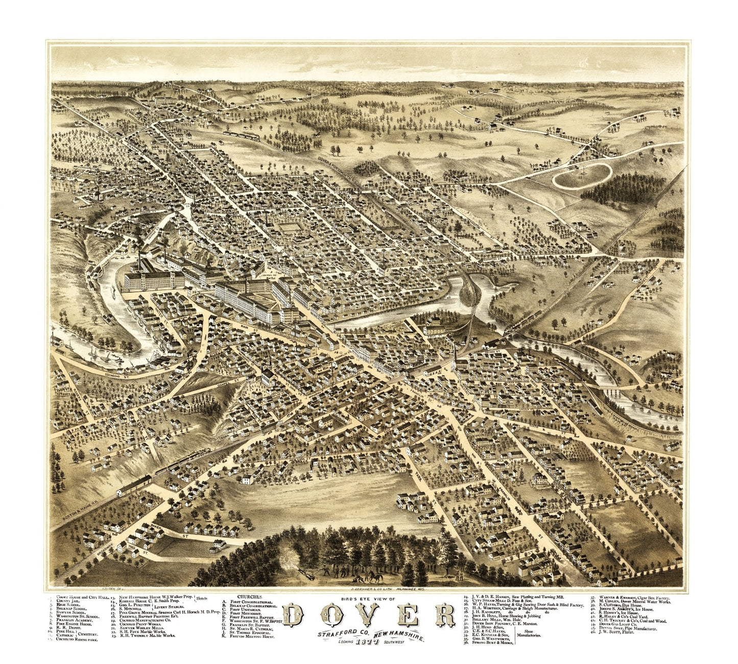 Vintage Map of Dover, New Hampshire 1877
