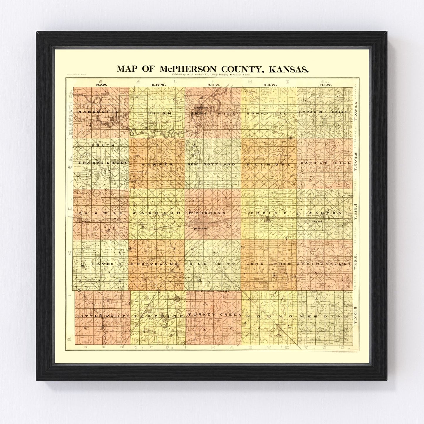 Vintage Map of McPherson County, Kansas 1898