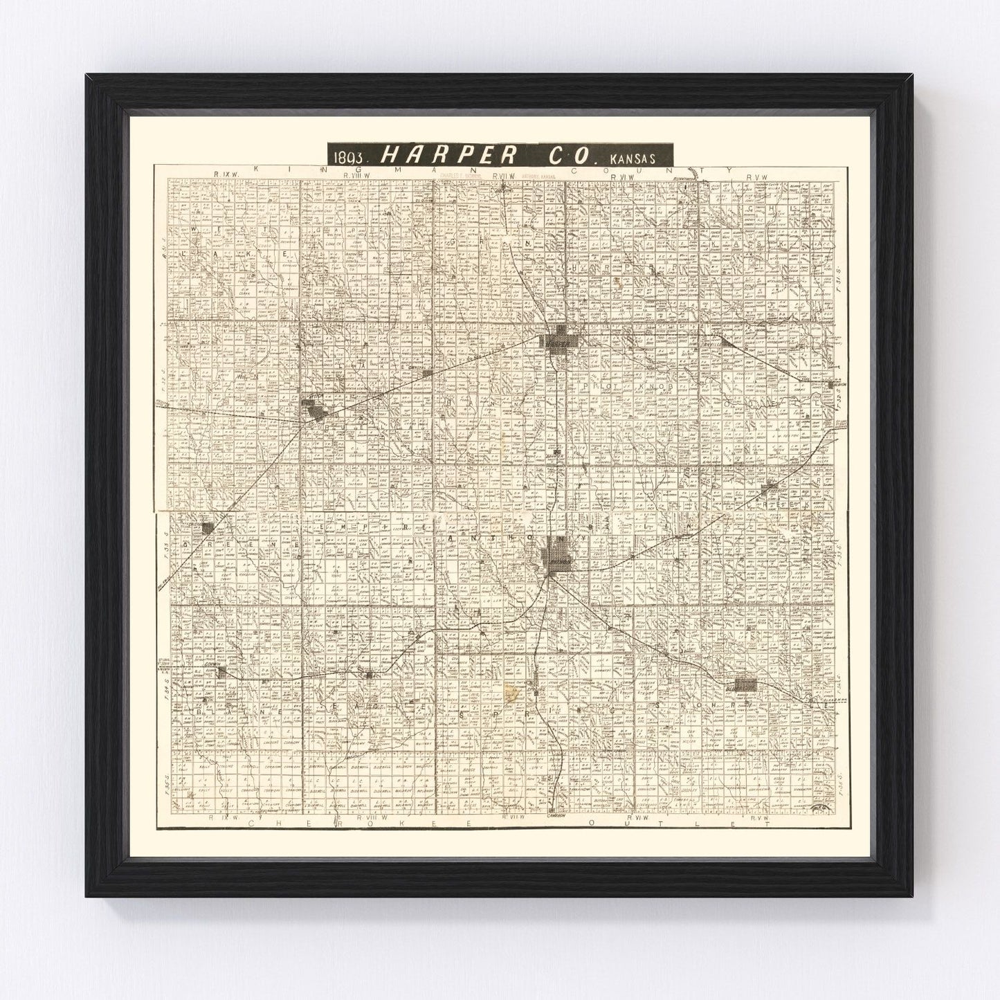Vintage Map of Harper County, Kansas 1893
