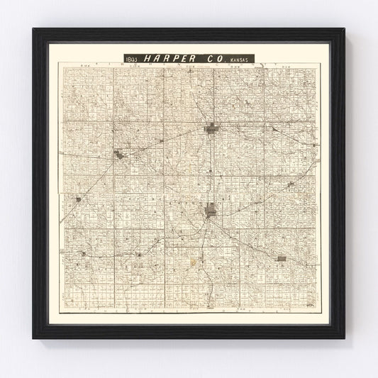Vintage Map of Harper County, Kansas 1893