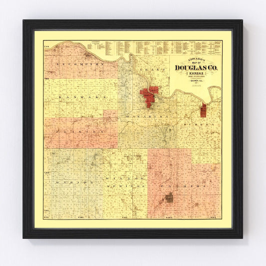Vintage Map of Douglas County, Kansas 1887