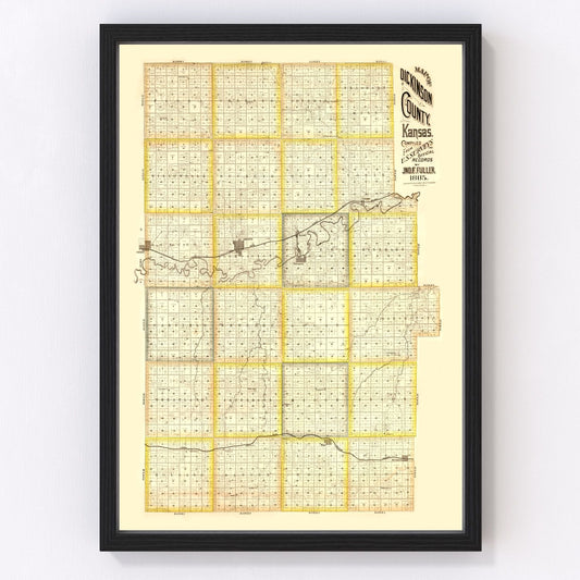 Vintage Map of Dickinson County, Kansas 1885