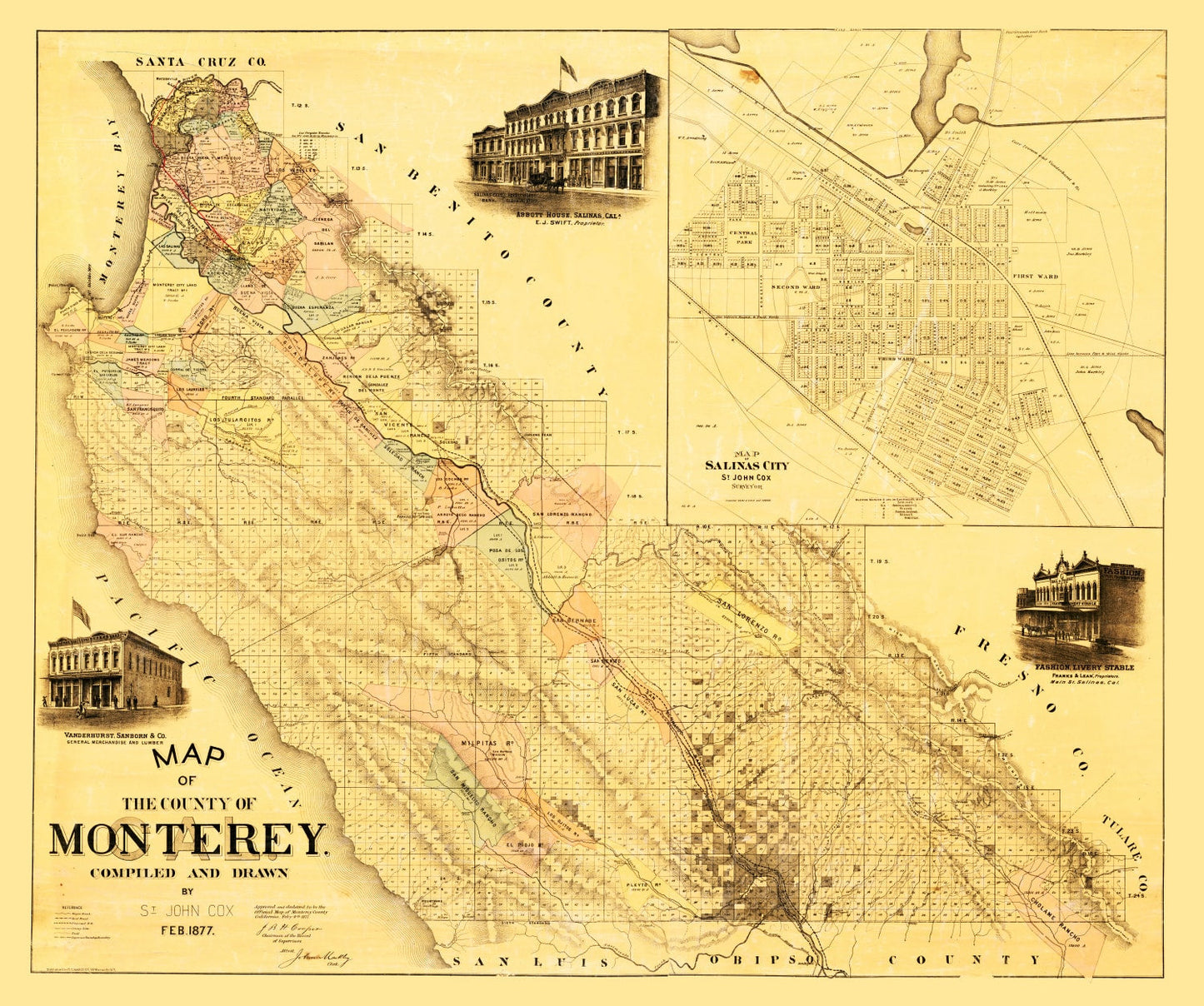Vintage Map of Monterey County, California 1877