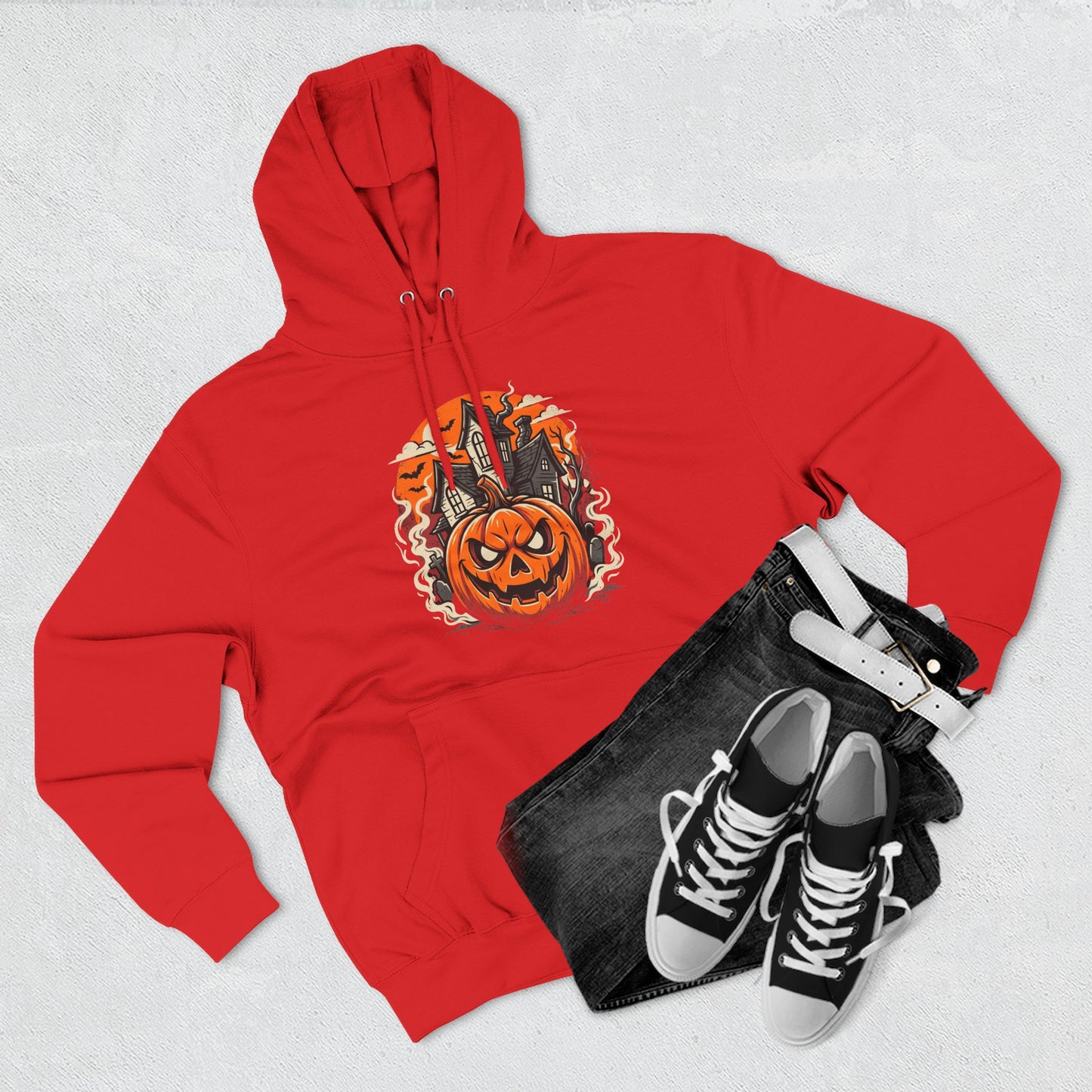Halloween Pumpkin Hoodie — Jack-O'-Lantern Haunted House Fleece Hoodie