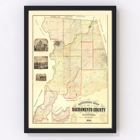 Vintage Map of Sacramento County, California 1885