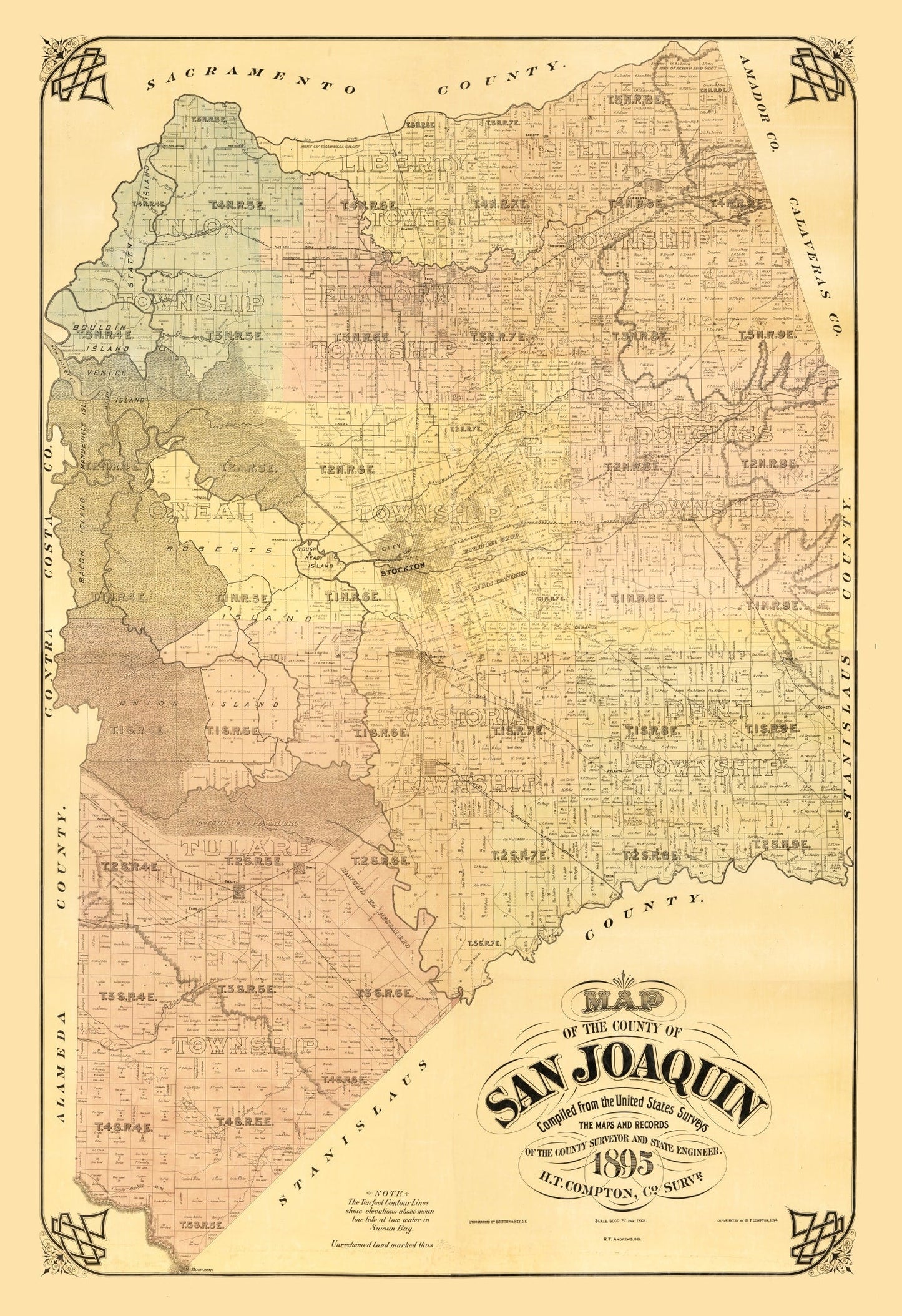 Vintage Map of San Joaquin County, California 1894