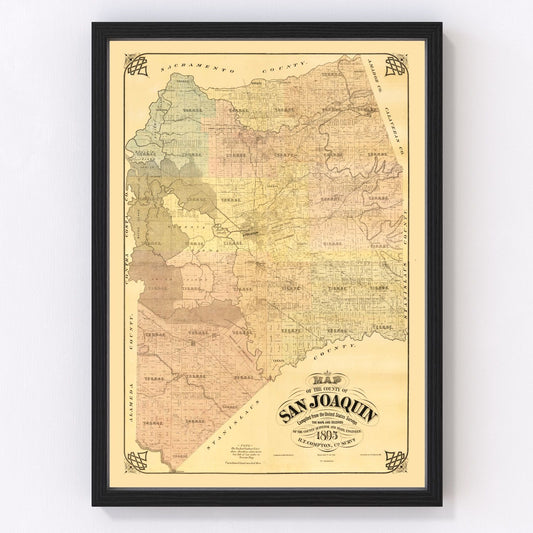 Vintage Map of San Joaquin County, California 1894
