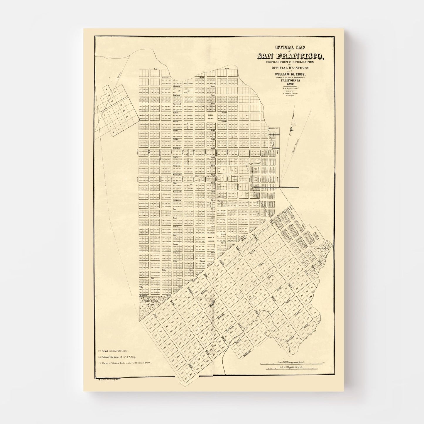 Vintage Map of San Francisco, California 1849