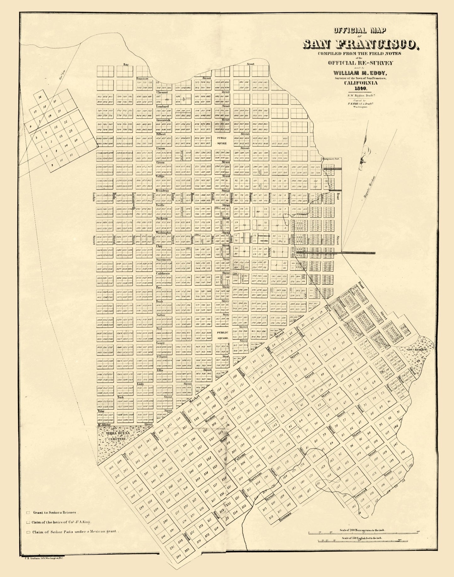 Vintage Map of San Francisco, California 1849