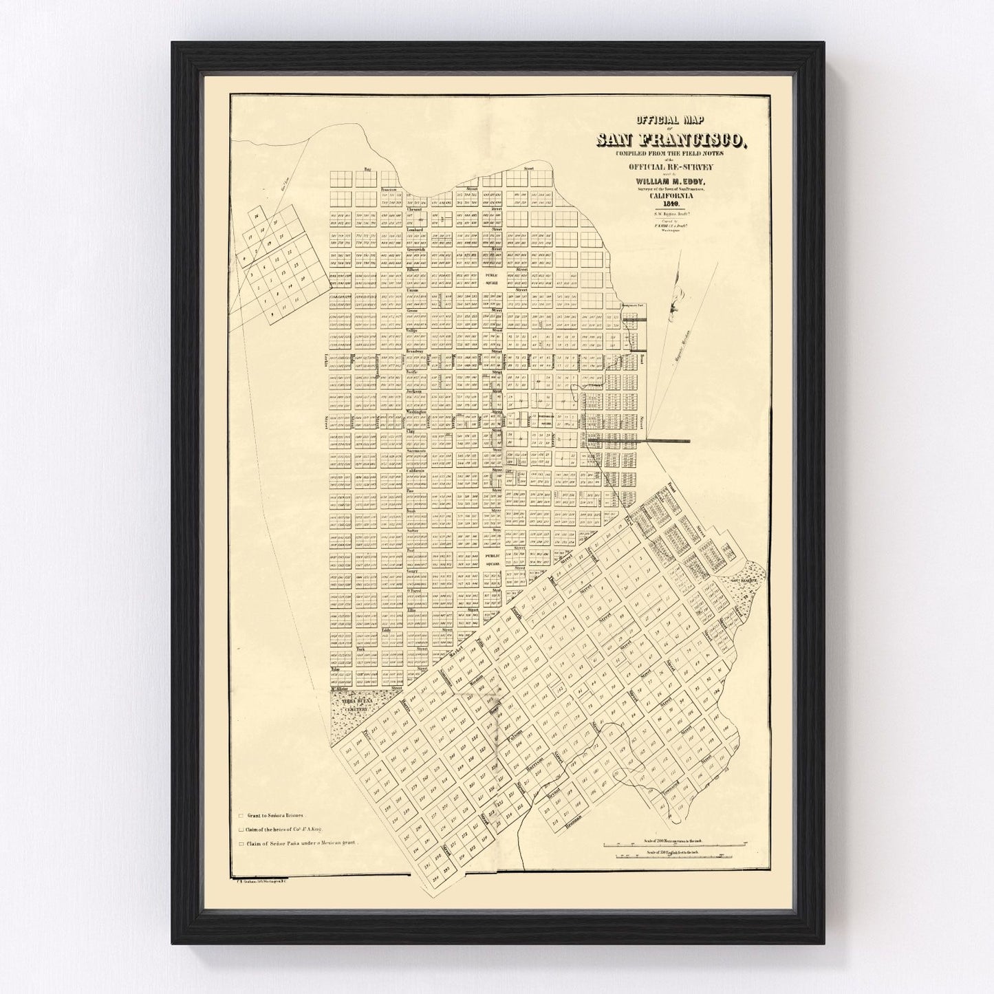 Vintage Map of San Francisco, California 1849