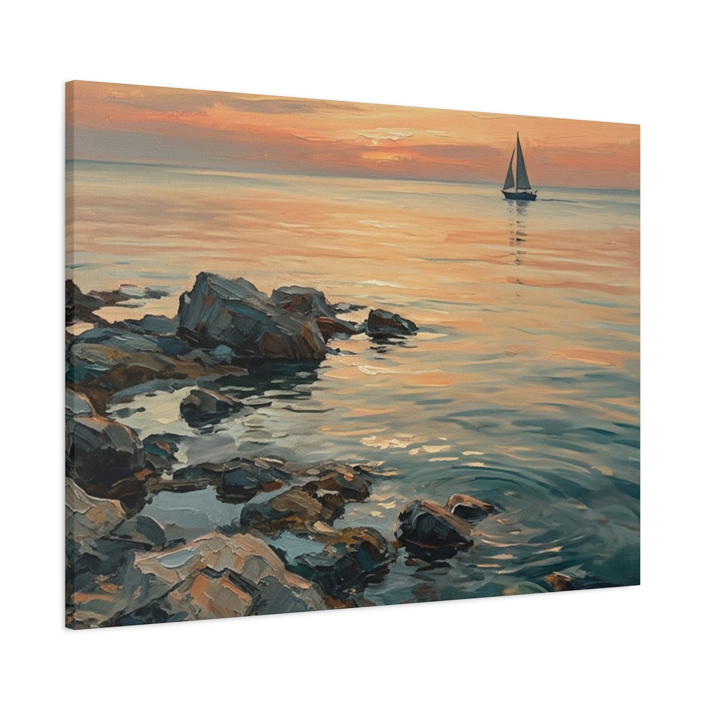 Sunset Sail Canvas Wall Art — Seascape Painting Print