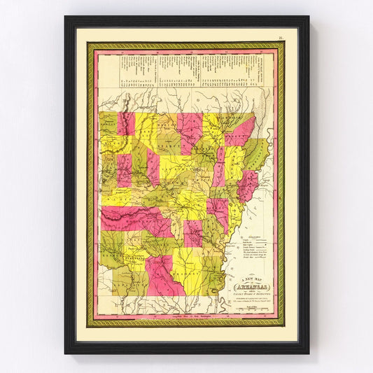 Vintage Map of Arkansas 1847