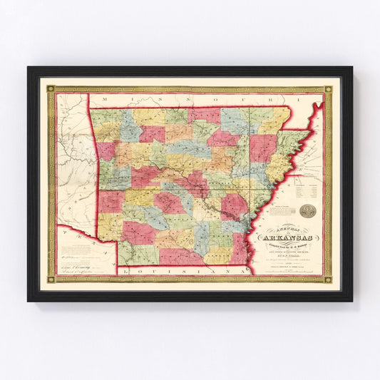 Vintage Map of Arkansas 1852