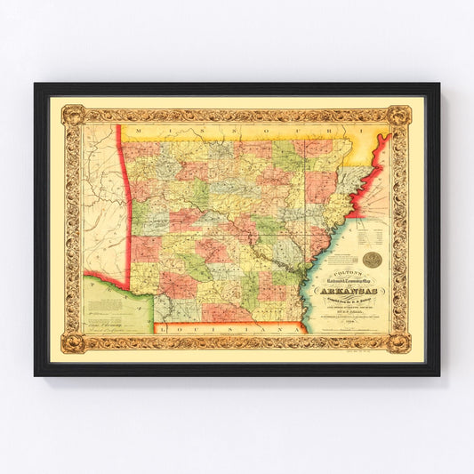 Vintage Map of Arkansas 1854