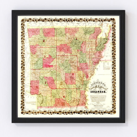 Vintage Map of Arkansas 1866