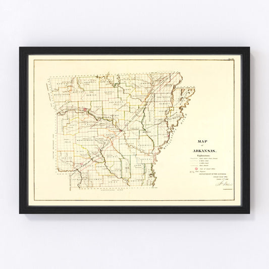 Vintage Map of Arkansas 1866