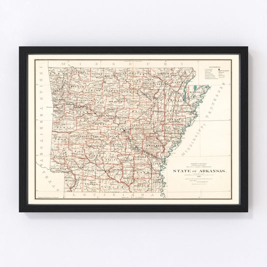 Vintage Map of Arkansas 1886