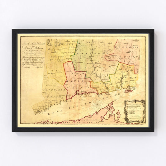 Vintage Map of Connecticut 1766