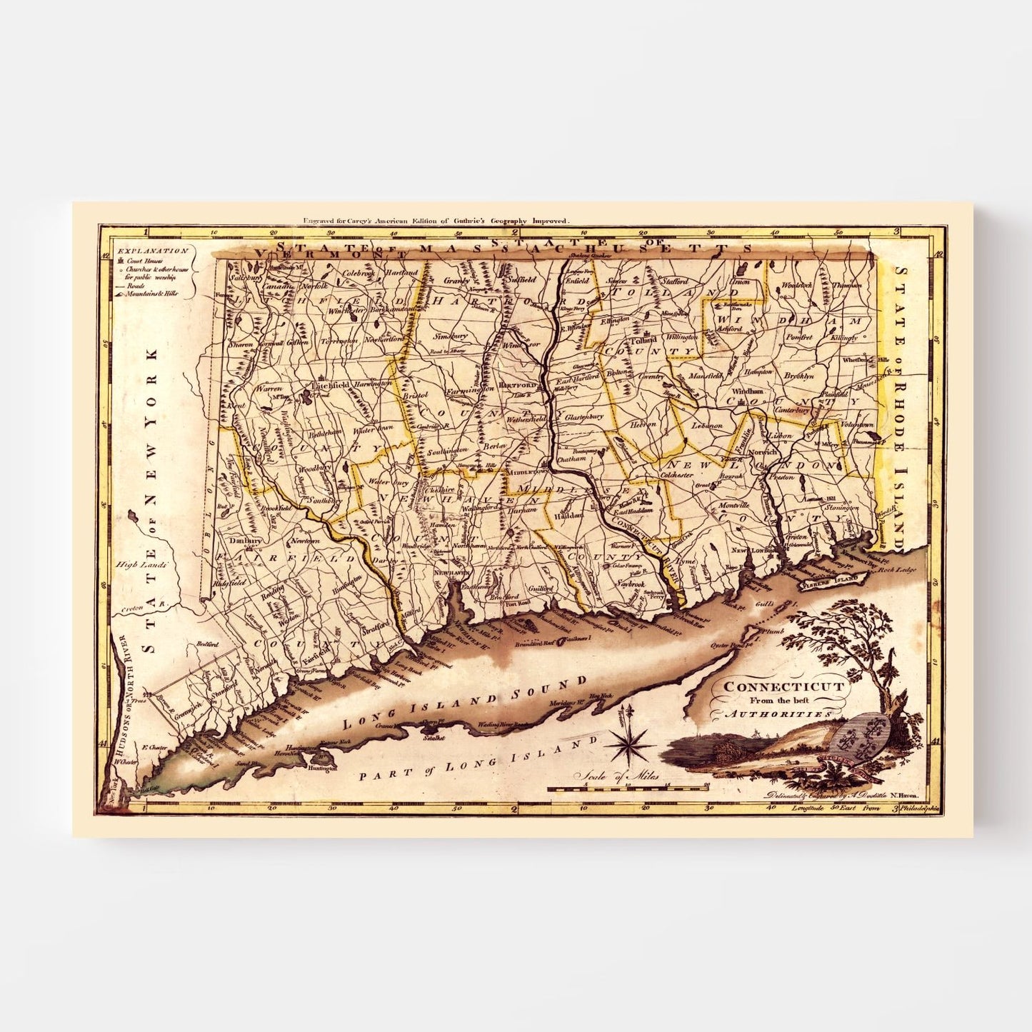 Vintage Map of Connecticut 1795