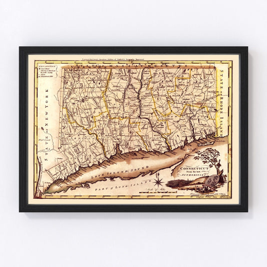 Vintage Map of Connecticut 1795