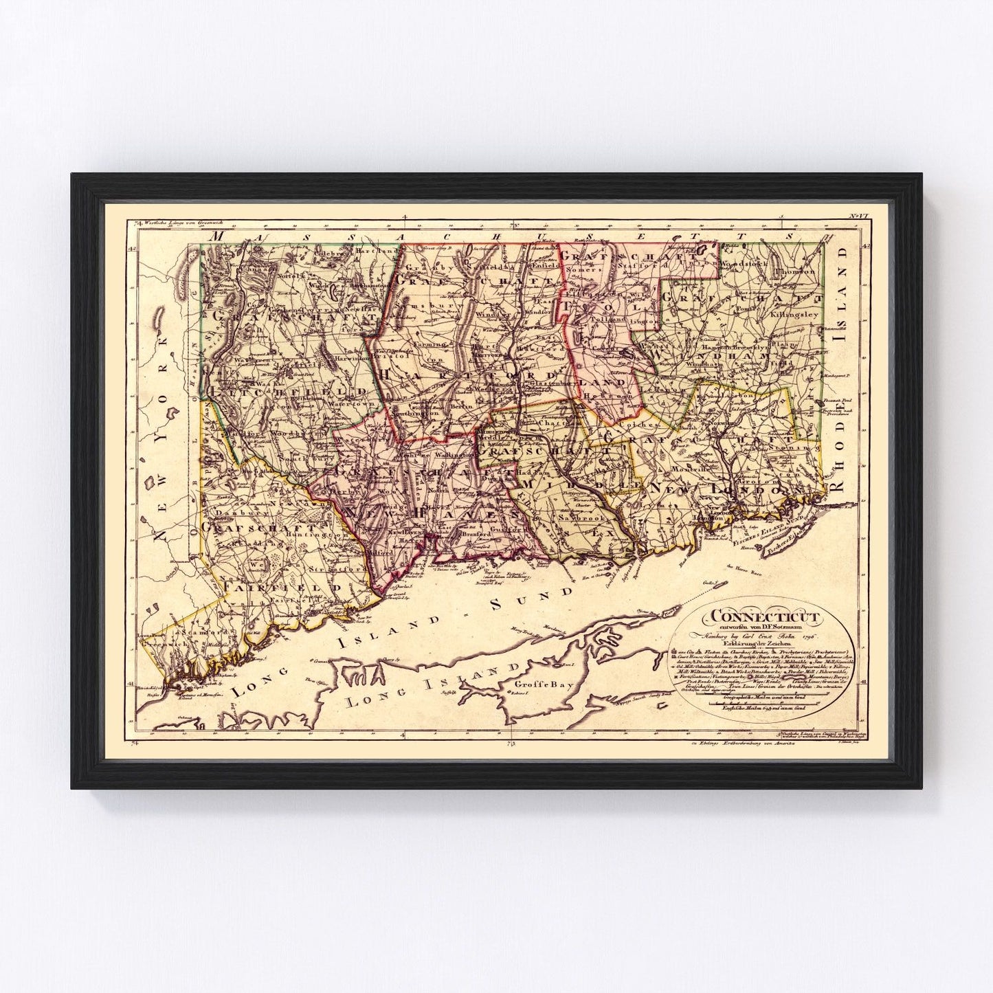Vintage Map of Connecticut 1796