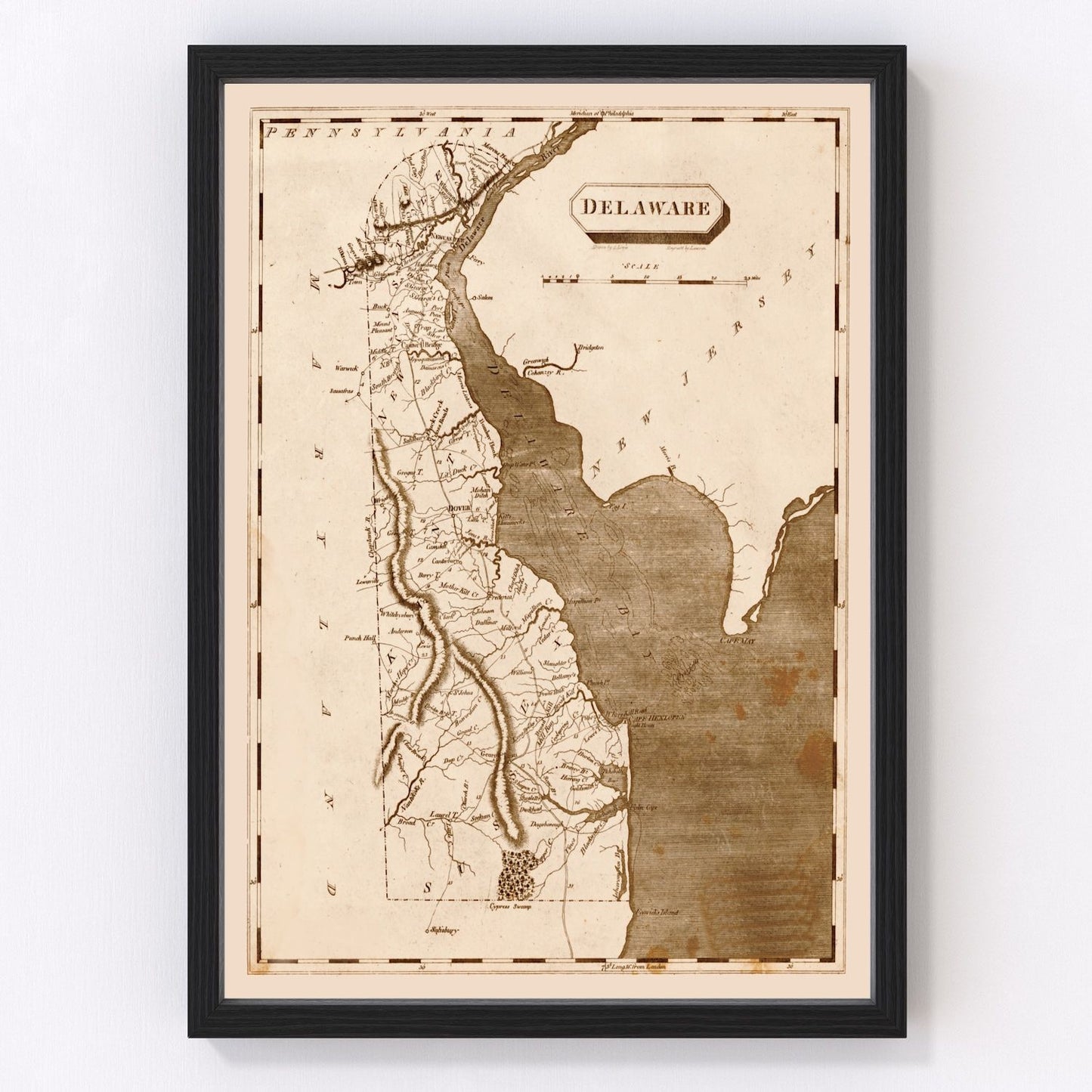 Vintage Map of Delaware 1804